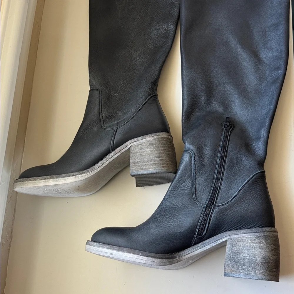 Free People Black Leather Knee-High Boots